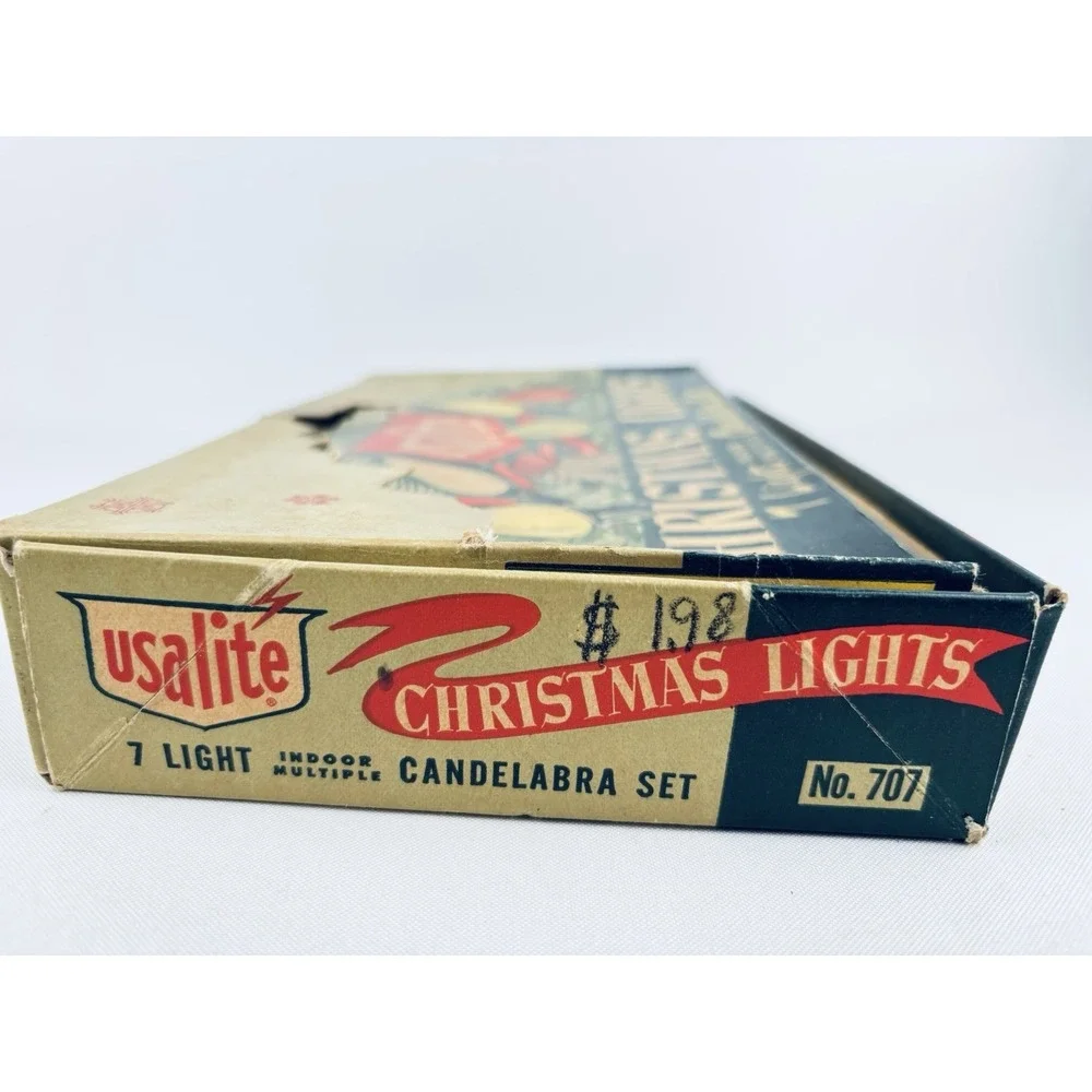 Vintage 1950s USALite USA Lite Candelabra Set String Of Seven Christmas Lights